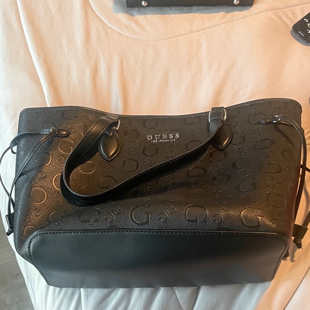 Guess Black Embossed Tote Bag